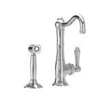 Chrome kitchen faucet set with spray head on a white background